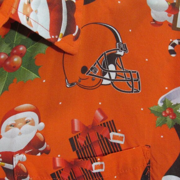 NFL Mens XL Cleveland Browns Christmas Long Sleeve Viscose Orange Novelty Shirt - Picture 6 of 11